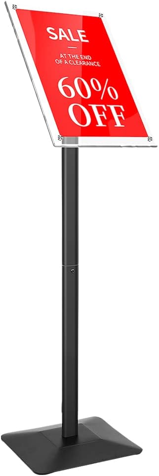 DISPLAYSWORKER Heavy Duty Pedestal Sign holder floor Stand,sign stand poster stand ,Acrylic Frame Standing Floor for 11 x 17 inch,Black (black, acrylic frame 11-x-17-inch)