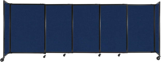Versare Straightwall Sliding Portable Wall Partition | Freestanding Office Dividers | Locking Wheels | Temporary Room Separator | 11'3'' Wide x 4' Tall Navy Blue Fabric Panels