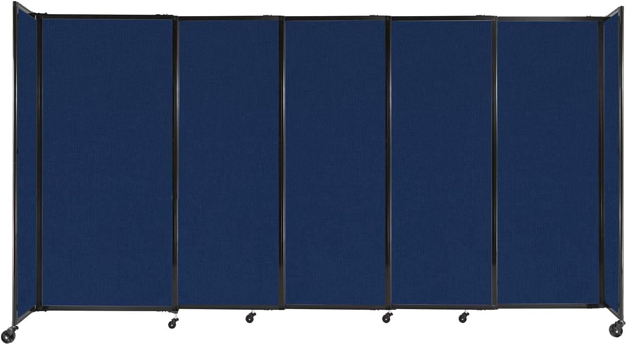 Versare Straightwall Sliding Portable Wall Partition | Freestanding Office Dividers | Locking Wheels | Temporary Room Separator | 11'3'' Wide x 6' Tall Navy Blue Fabric Panels