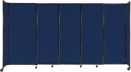 Versare Straightwall Sliding Portable Wall Partition | Freestanding Office Dividers | Locking Wheels | Temporary Room Separator | 11'3'' Wide x 6' Tall Navy Blue Fabric Panels