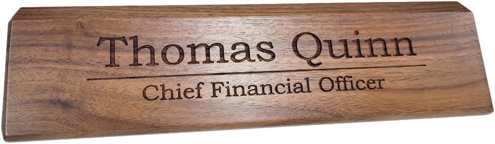 Custom Desk Wedge Name Plate - Personalized Titles and Styles (2x8 Inch, Solid Walnut w/Name Plate)