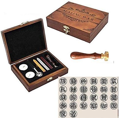 Alphabet M Wax Seal Stamp Wood Box Melting Spoon Candles Invitations Gift Cards Stationary Envelope Custom Logo Picture Wax Seal Sealing Stamp Wax Sticks Gift Kit