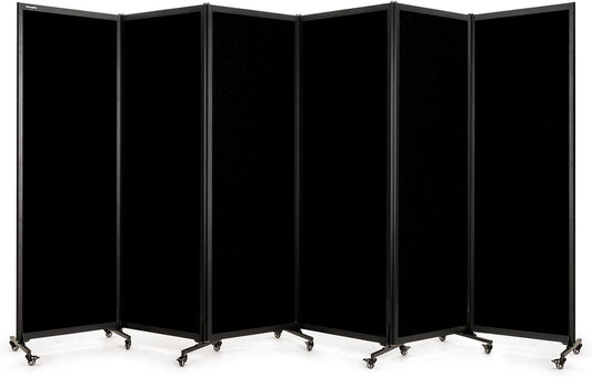 Upgrade Version Room Partition and Divider, Freestanding Rolling Dividers with Wheels,Office Privacy Screen Divider Wall,Classroom Felt Dividers,12'2"L* 6'7"H,6 Panel，Black