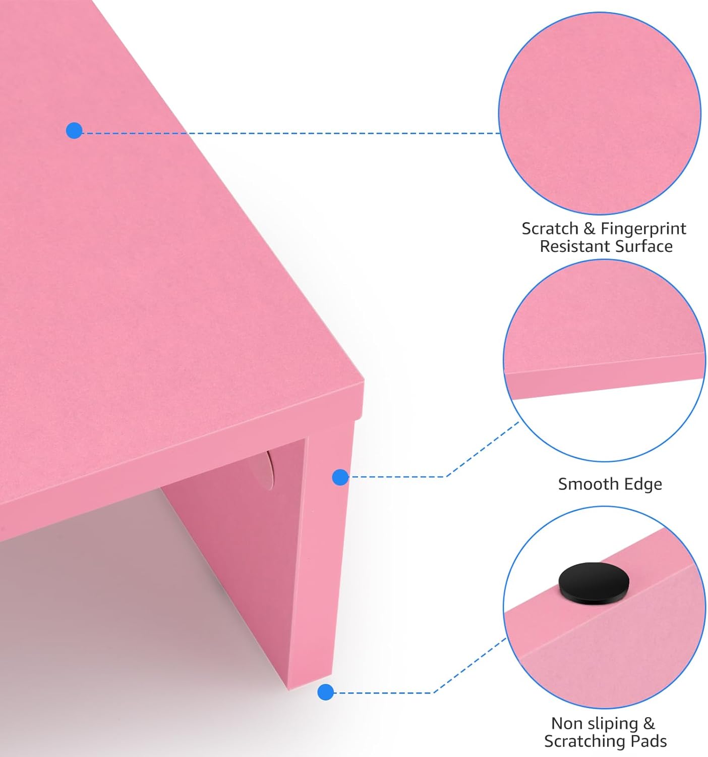 Dual Monitor Stand Riser for 2 Monitors, Monitor Stand for Desk, Adjustable Length & Swivel Angle Wooden Desktop Organizer Stand Riser with Smartphone Holder for PC Monitor Laptop, Pink