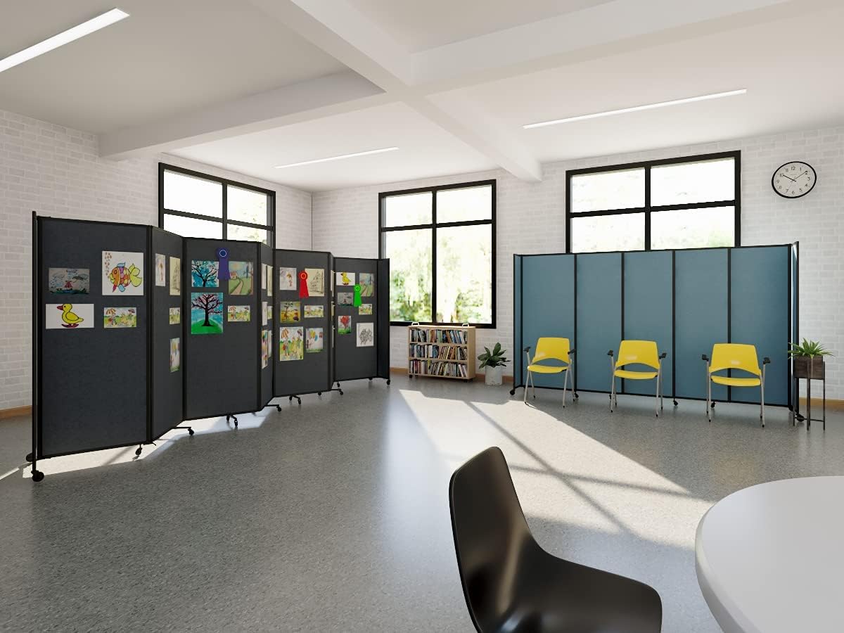 Versare Straightwall Sliding Portable Wall Partition | Freestanding Office Dividers | Locking Wheels | Temporary Room Separator | 11'3'' Wide x 6' Tall Navy Blue Fabric Panels