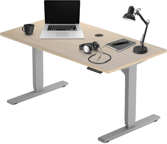 Progressive Desk Stand Up Height Adjustable Electric Standing Desk - 48" x 30" with Dual Motor, 3 Stages Sit Stand Table - Bright Beech, Gray Frame