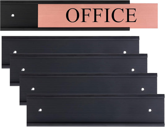 5 Pack Aluminum Wall or Door Name Plate Holder, Wall Mount Office Door Sign Holder with Double Sided Tape, for Business Department, Meeting Room, Room Number (Black, 2" x 8")