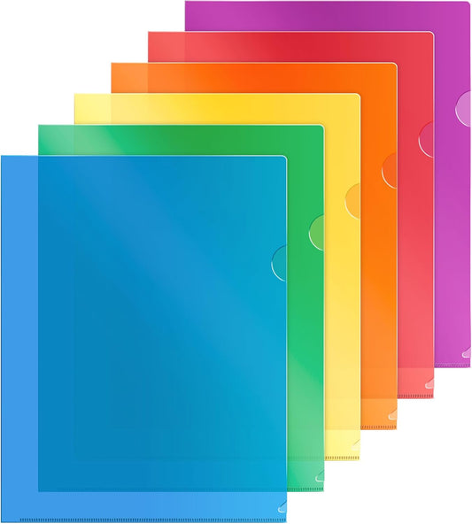 Dunwell Clear Plastic Folder Sleeves (12 Pack, Assorted Colors), Acid-Free Poly Project Sleeves, File Jackets for Letter Size 8.5x11 Documents