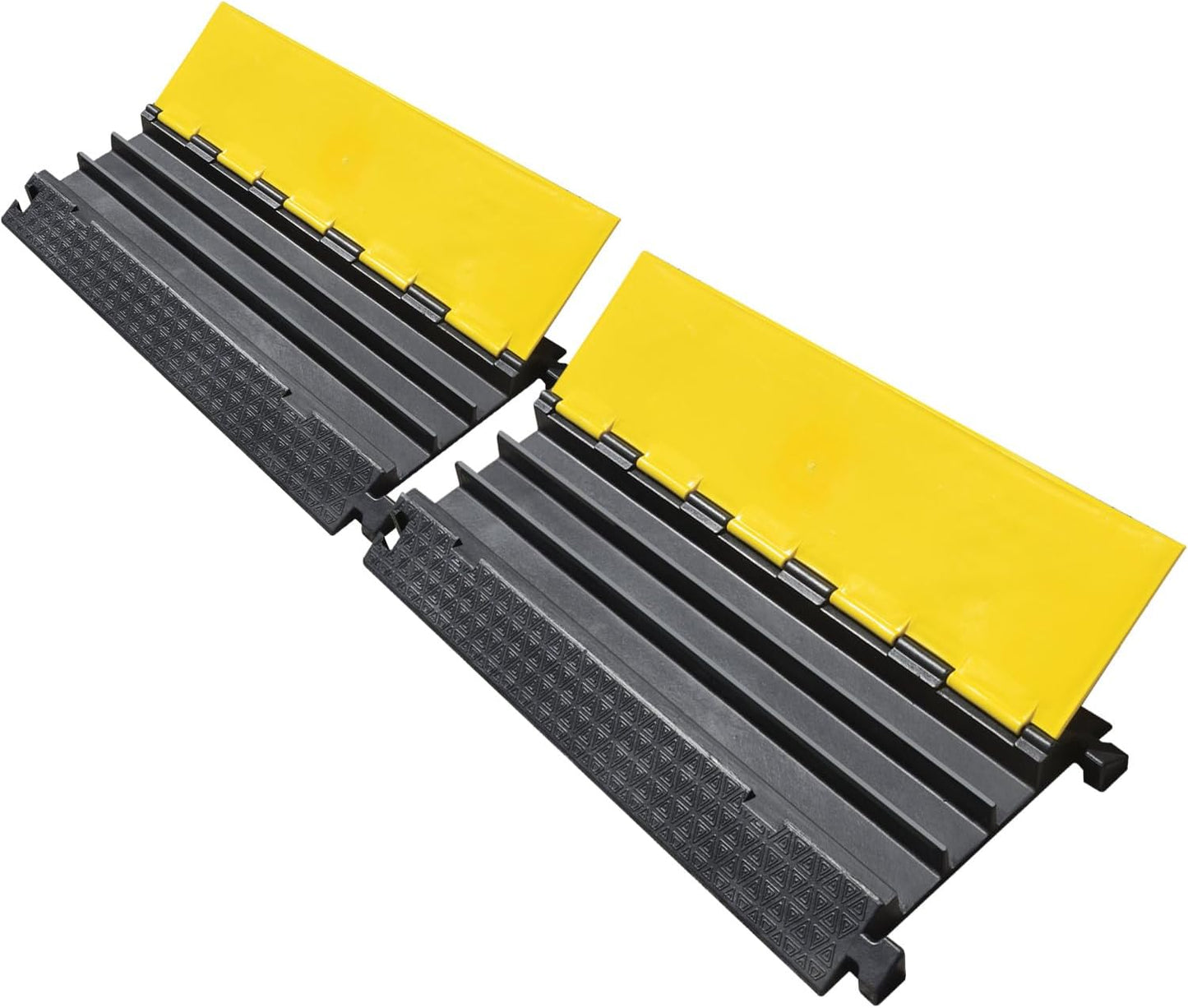 Rubber Cable Protector Ramp, Heavy Floor Cable Wire Cord Cover Speed Bumps 22000Lbs Load Capacity, Driveway Hose Cable Ramp Protective Cover for Indoor and Outdoor (3-Channel x 2Pcs)