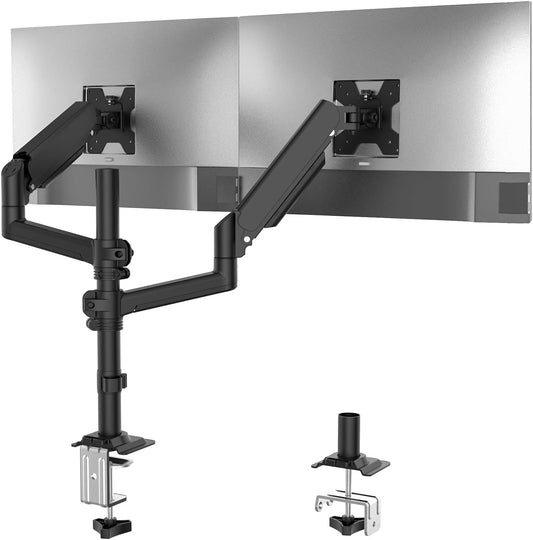 WALI Dual Monitor Mount, 13-32 Inch Adjustable Spring Dual Monitor Arm for Desk Holds Max 19.8 lbs Screens, Swivel Vesa Bracket with C Clamp, Grommet Mounting, Monitor Arms for 2 Monitors (GSDM002)