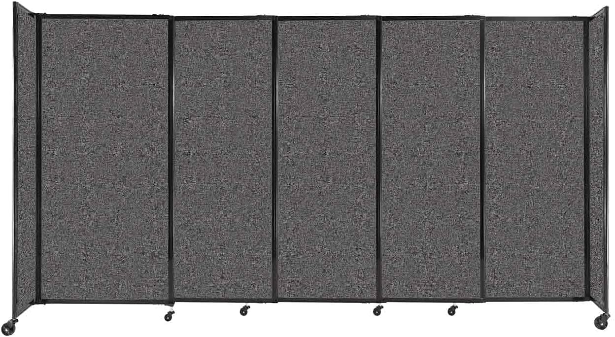 Versare Straightwall Sliding Portable Wall Partition | Freestanding Office Dividers | Locking Wheels | Temporary Room Separator | 11'3'' Wide x 6' Tall Charcoal Gray Fabric Panels