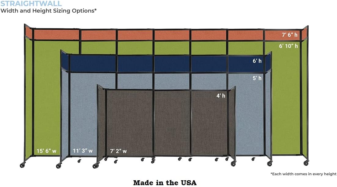 Versare Straightwall Sliding Portable Wall Partition | Freestanding Office Dividers | Locking Wheels | Temporary Room Separator | 11'3'' Wide x 6' Tall Navy Blue Fabric Panels