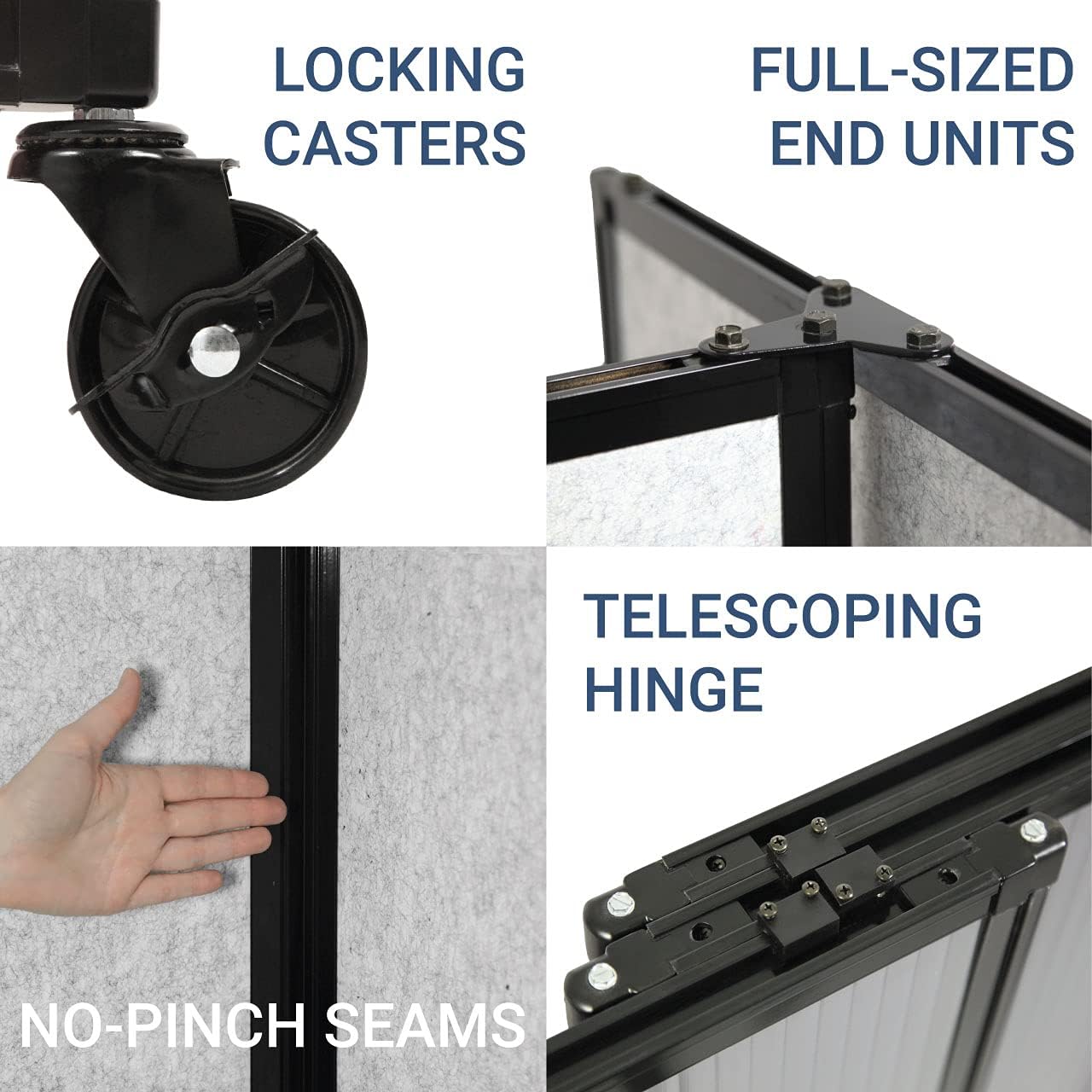 Versare Straightwall Sliding Portable Wall Partition | Freestanding Office Dividers | Locking Wheels | Temporary Room Separator | 11'3'' Wide x 6' Tall Navy Blue Fabric Panels