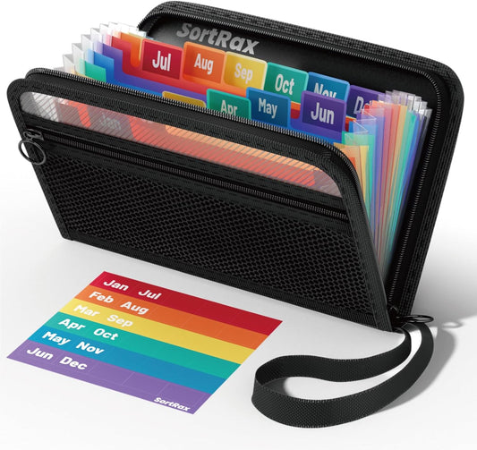 Small Receipt Coupon Organizer, A6 Size 12 Pockets Accordion File Organizer, 8X5.3 Inches, Zipper Closure