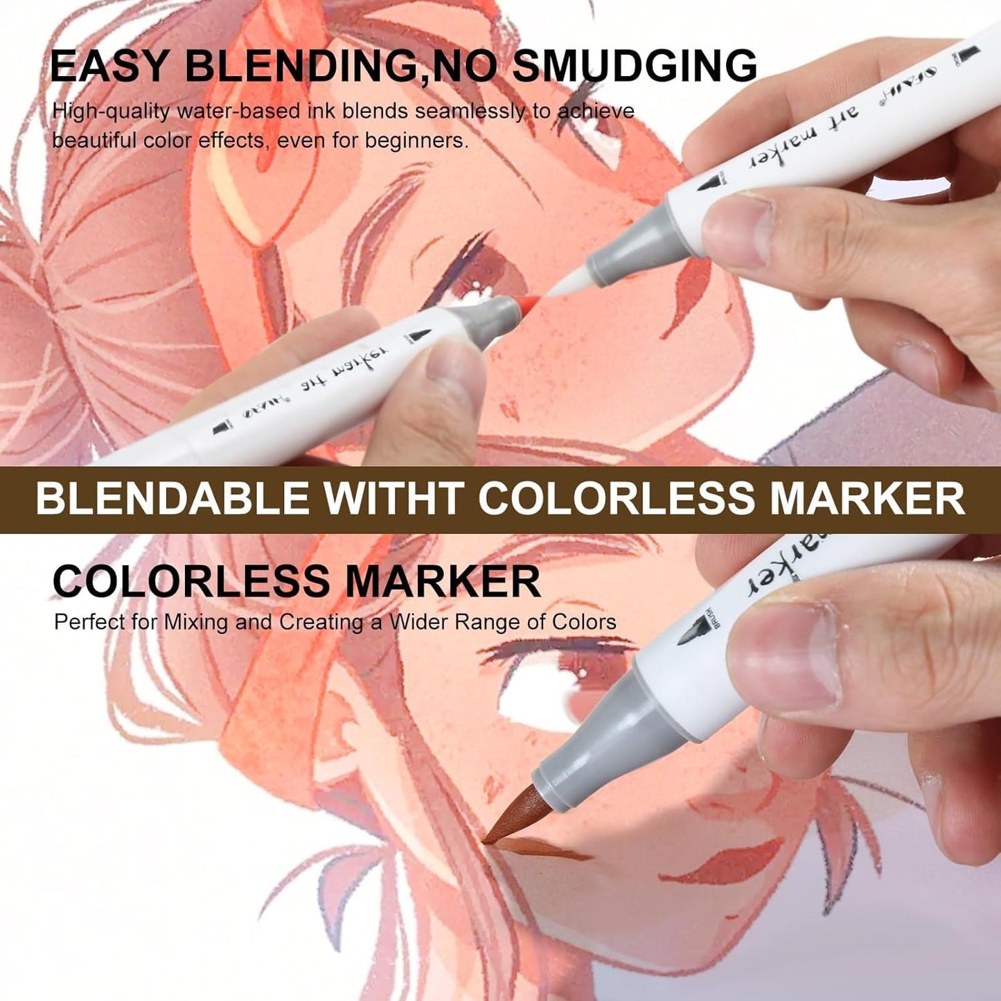 SFAIH Light Skin Tone Marker Pens 11 Colors + Mixed Color 0 - Dual Brush & Fine Tips Art Marker Set for Portraits Coloring Drawing