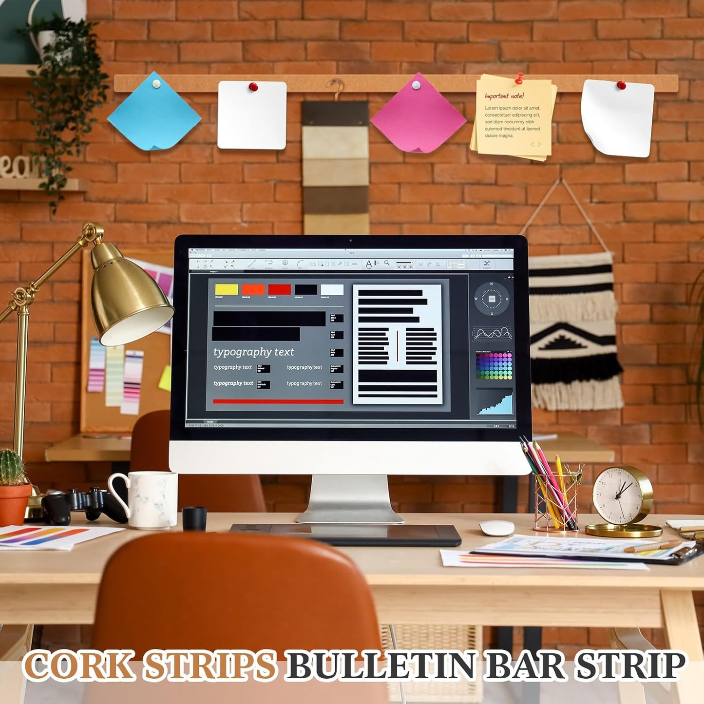 4 Pcs 48" x 1" Foldable Felt Cork Strips Bulletin Bar Strip for Wall,Notice Board Self Adhesive Cork Wall Decoration,Paste Note,Photo,Schedules,Office Home Decor