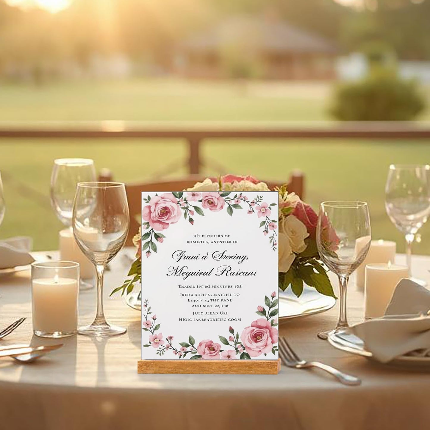 Acrylic Sign Holder with Wooden Base, Desktop Display Stand (4x6 3Pack)