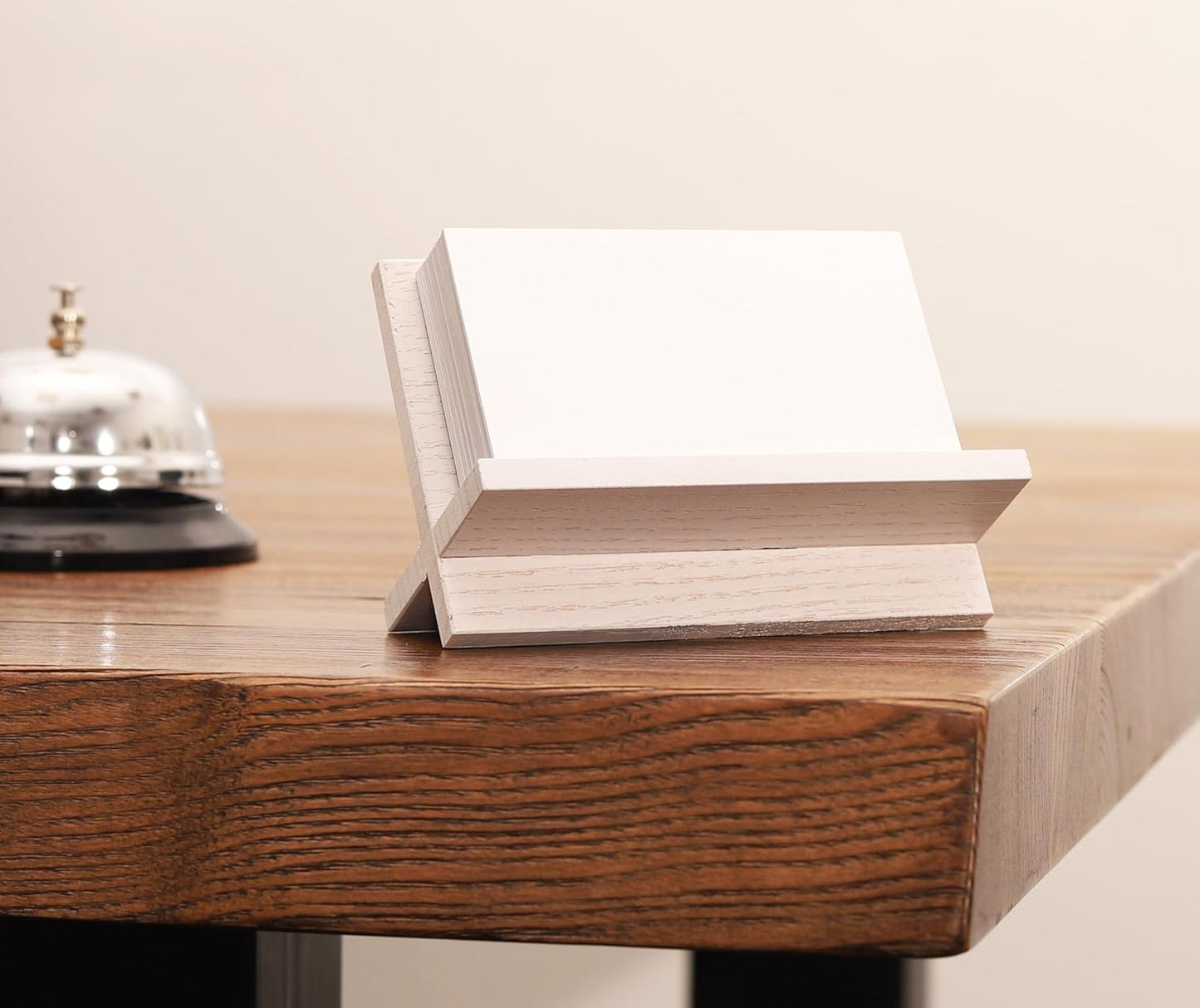 White Wood Business Card Holder Desk - Desktop Card Stand, Holders for Business Cards, Wooden Business Card Holder for Office Desk or Cafe, Bar & Restaurant Counter