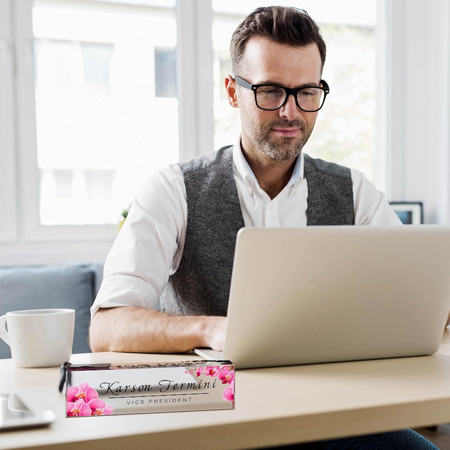Desk Name Plate Personalized | Office Decor | Name Tags | Desk Decorations for Women Office… (Orchid)