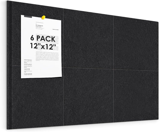 Cork Board for Wall,36"x24" 6 Pack Felt Wall Tiles with Safe Removable Adhesive Tabs,Bulletin Board for Home Office Kitchen,Pin Board Notice Board for Photos Memos,Black