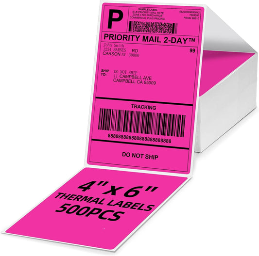 4x6 Thermal Labels, 1 Packs of 500 4x6 Fold Labels Rose Red - Compatible with JADENS, ASprink, Phomemo, Rollo, Zebra, Omezizy and Other Thermal Printers