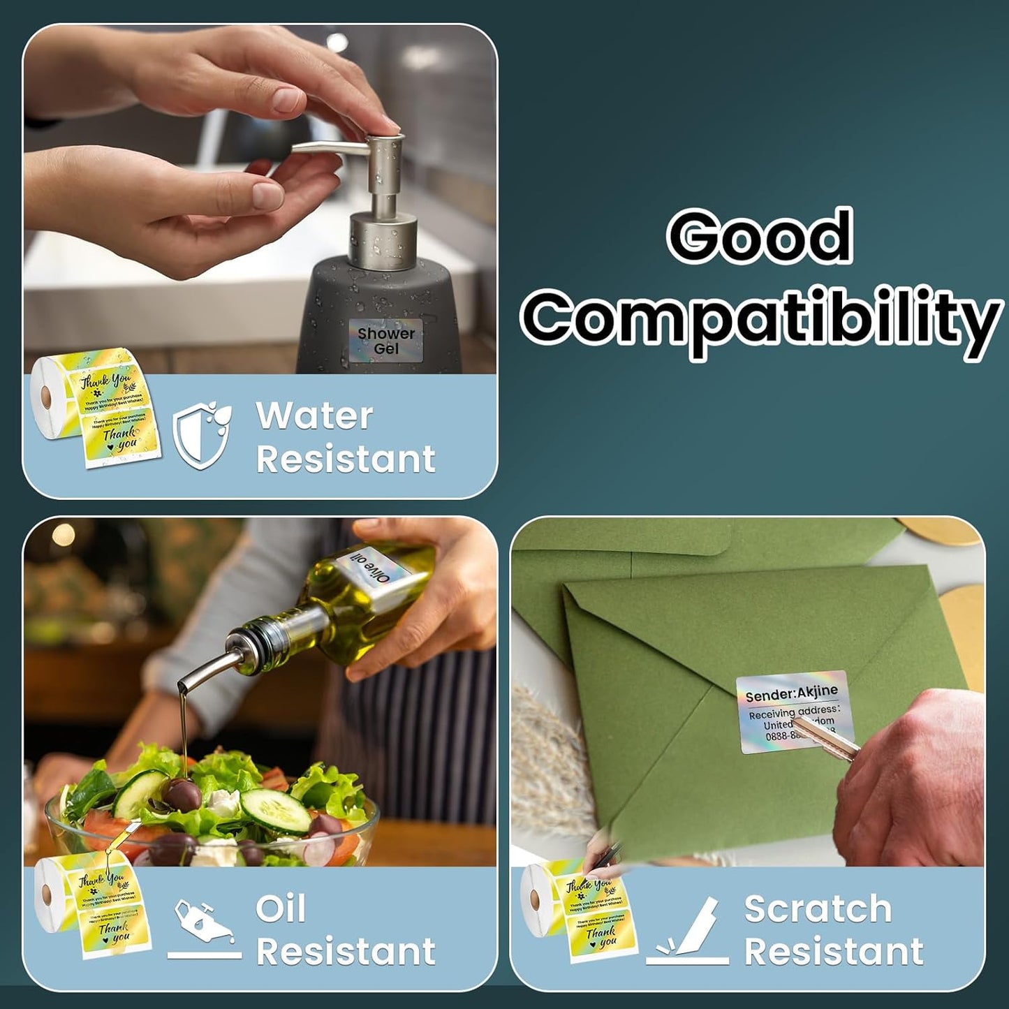 2.25x1.25 Inch Thermal Labels Gold, Holographic Sliver Barcode Thermal Labels for Thermal Printer and Small Business, Multi-Purpose Rectangle Stickers, 500 Sheets/Roll