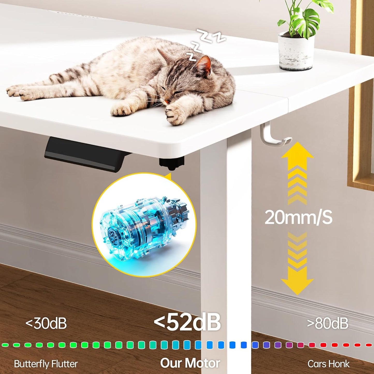 Veken 47.2 Inch Large Electric Standing Desk, 4 Memory Heights Adjustable,Sit to Stand Up, Work Home Office Computer Table for Study, Walking Pad, Writing, and Games, Wooden Desktop Desks, White