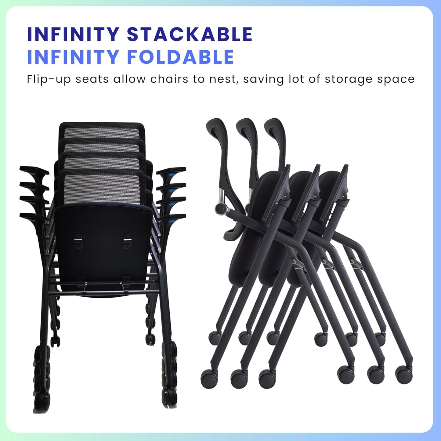 20 Pack Stackable & Foldable Conference Room Chairs with Lumbar Support, Armrest - Ergonomic Mesh Bouncing Back for Office Meeting, Conference, Reception and Training Room Chair