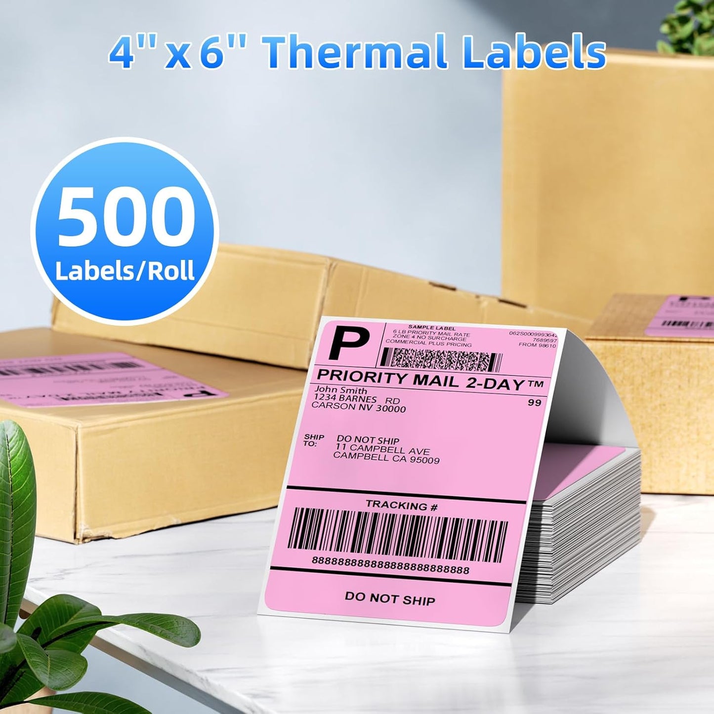 4x6 Pink Thermal Labels, 1 Packs of 500 4x6 Fold Labels - Compatible with JADENS, ASprink, Phomemo, Rollo, Zebra, Omezizy and Other Thermal Printers