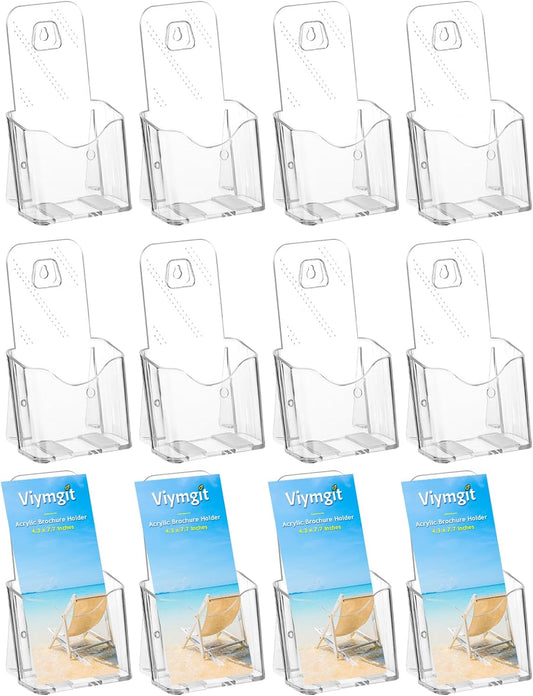 Brochure Holder Stand, 12 Pack 4 inches Acrylic Pamphlet Display Stand Wall Mount/Countertop, Clear Plastic Trifold Rack Card Holder for Organizer Flyer, Leaflets, Document, Literature