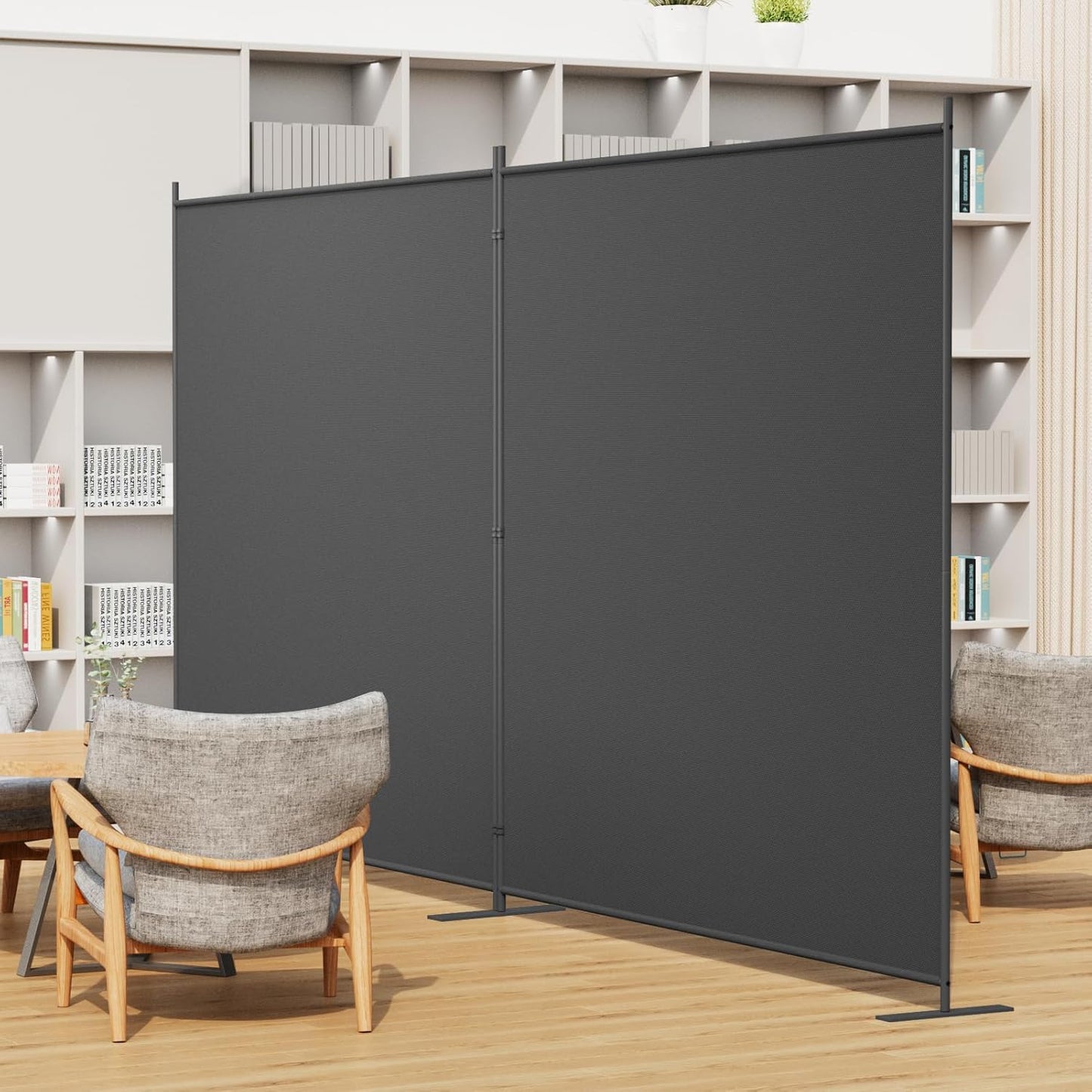 Helios&Hestia 2-Panel 6 ft Tall Indoor Folding Room Divider, Portable Privacy Screen, Freestanding Partition Separator, Temporary Wall Separation for Bedroom, Office, 142" W X 71" H, Dark Grey
