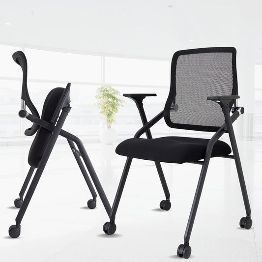 2 Pack Stackable & Foldable Conference Room Chairs with Lumbar Support, Armrest - Ergonomic Mesh Bouncing Back for Office Meeting, Conference, Reception and Training Room Chair