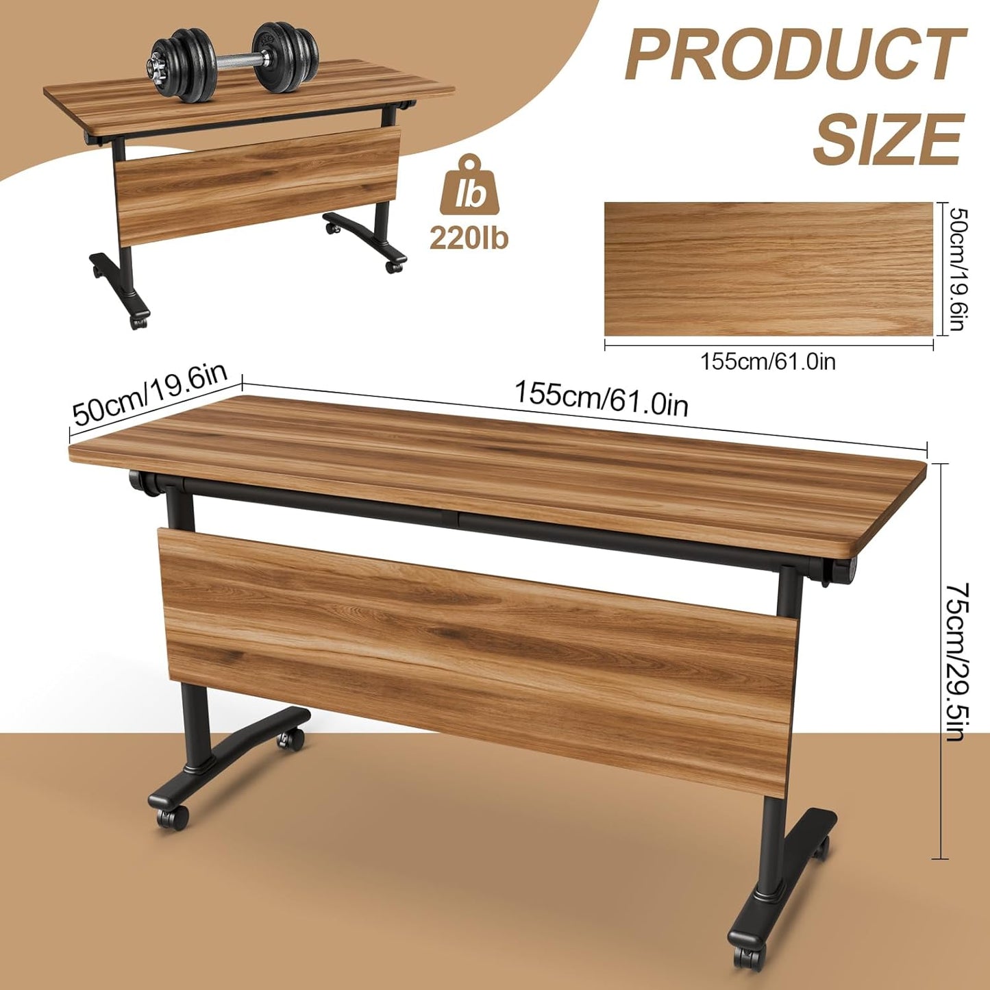 Conference Room Table with Flip-Top Design for Dynamic Meetings, Business Table Computer Desk with Heavy-Duty Frame,Foldable Seminar Meeting Tables for Home Office (4, C, 61IN)
