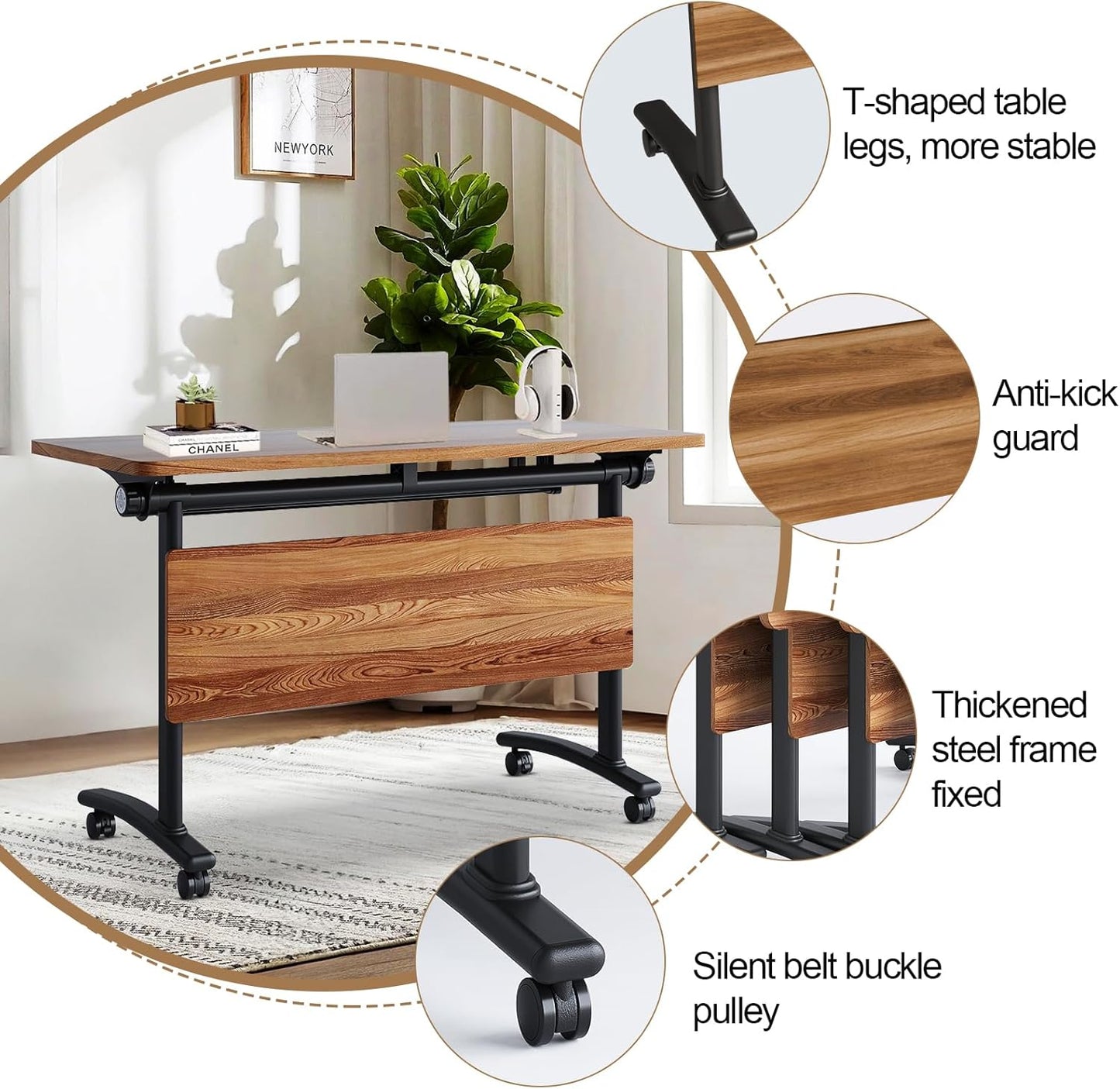 Conference Room Table with Flip-Top Design for Dynamic Meetings, Business Table Computer Desk with Heavy-Duty Frame,Foldable Seminar Meeting Tables for Home Office (4, C, 47.2IN)