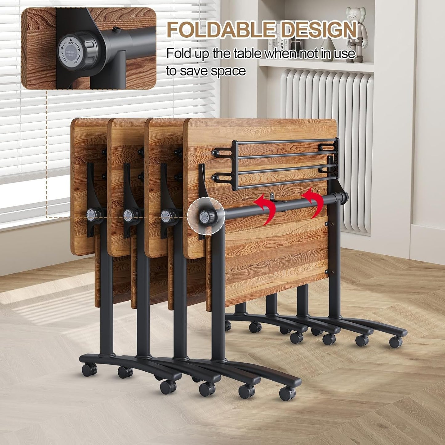 Conference Room Table with Flip-Top Design for Dynamic Meetings, Business Table Computer Desk with Heavy-Duty Frame,Foldable Seminar Meeting Tables for Home Office (4, C, 61IN)