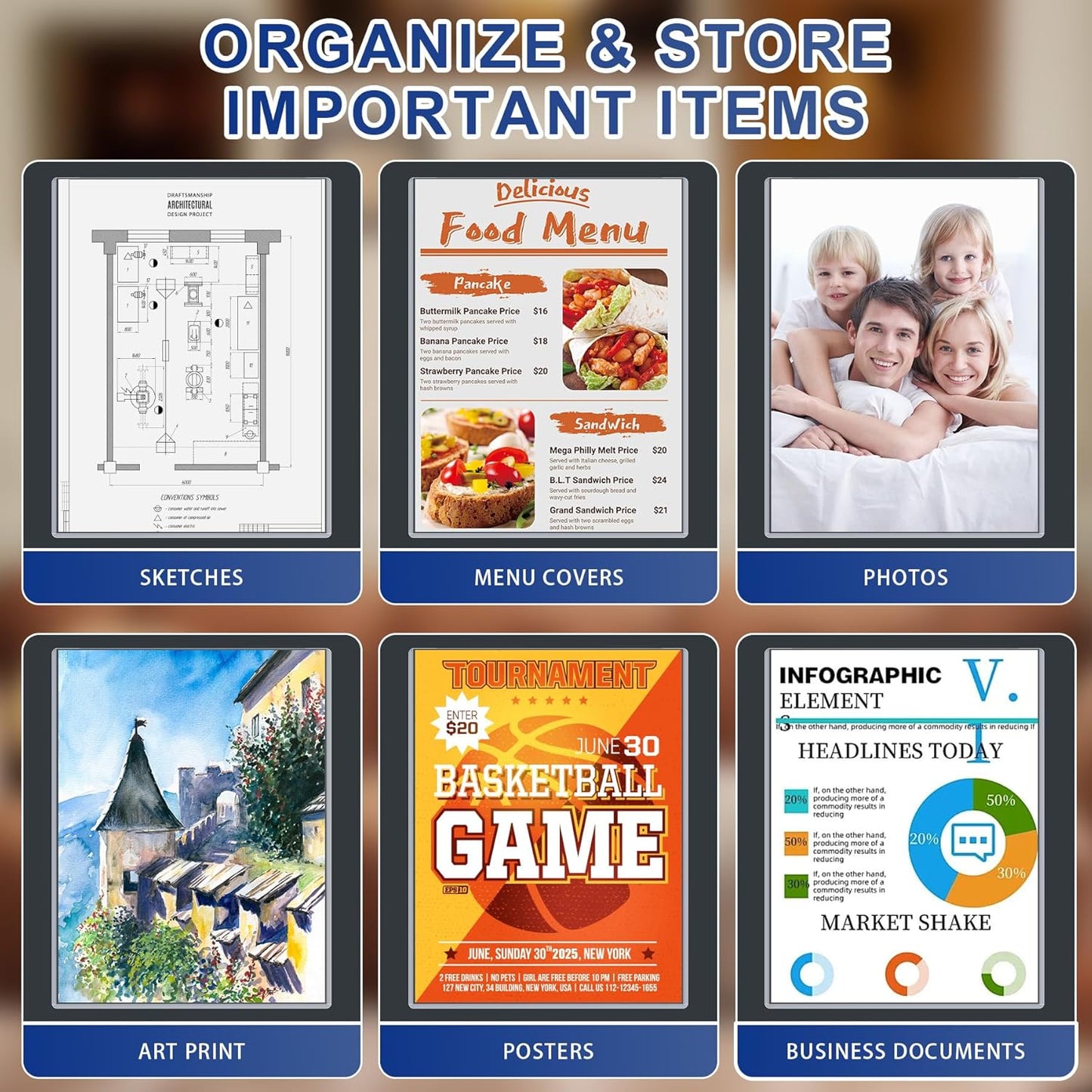 20PCS 9" x 12" Rigid Print Protectors Clear Plastic Sheet Protectors, Heavy Duty Top Loading Document Holder, Menu Cover, Photo Poster Sleeves Hard Plastic Sleeves for Paper Art Prints