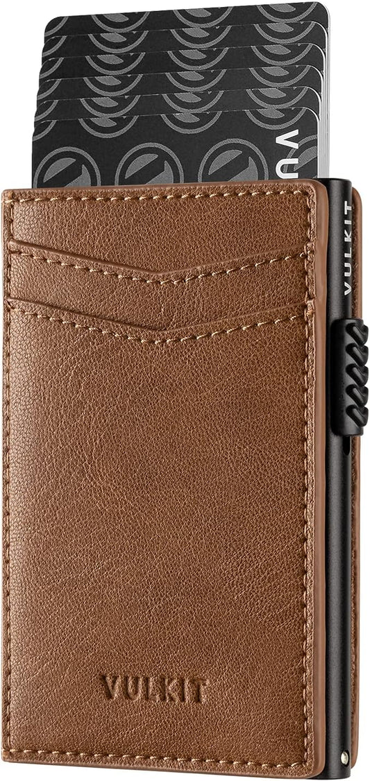 VULKIT Men's Slim Wallet Pop Up Card Holder RFID Blocking Metal Wallet Minimalist Design Holds Up to 11 Cards