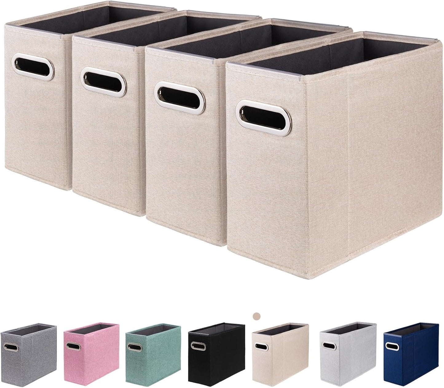4 Packs Letter Size File Organizer, File Folders Organizer, Fabric Storage Box, Collapsible Paper Organizer with Metal Handle, Smooth PVC Rails, Only Box (Beige)