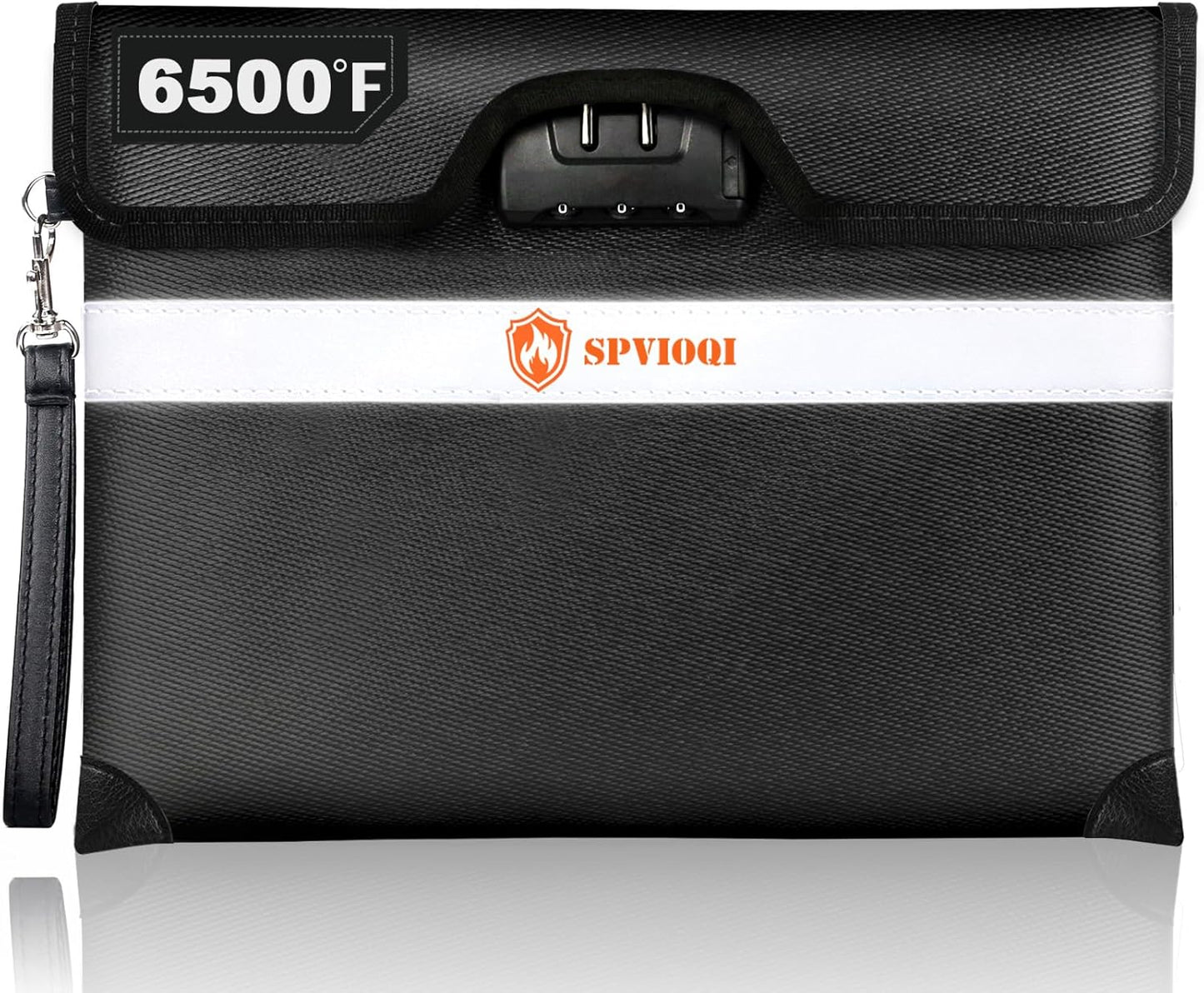 6500°F Upgraded Fireproof Document Bag with Lock, Fire proof Money Bag for Cash w. Zipper/Reflective Strip, 10 Layers of Heat Insulated Materials, Water Resistant Fireproof Bag for Documents, Fire Bag