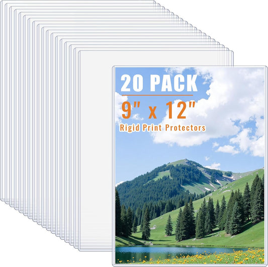20PCS 9" x 12" Rigid Print Protectors Clear Plastic Sheet Protectors, Heavy Duty Top Loading Document Holder, Menu Cover, Photo Poster Sleeves Hard Plastic Sleeves for Paper Art Prints